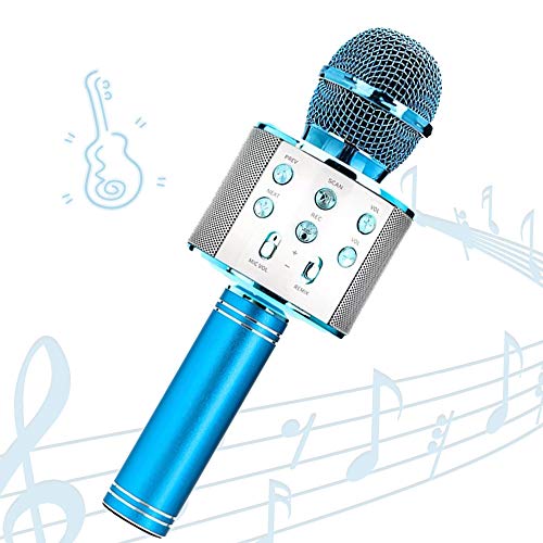 Micrófono de karaoke inalámbrico para niños karaoke máquinas altavoz Bluetooth con mezclador de audio grabador de sonido para casa KTV fiesta música canto azul cielo